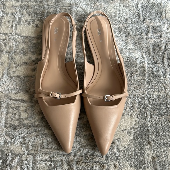 Zara Pointed Flat Leather Sling backs in Size 36 or US 6 - Picture 6 of 8